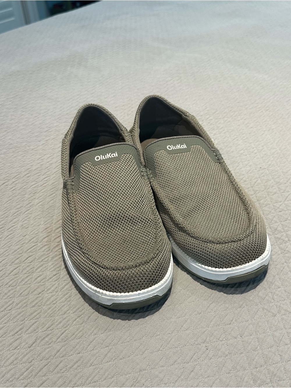 OluKai Men's Mesh Slip-On Loafers in Olive Green